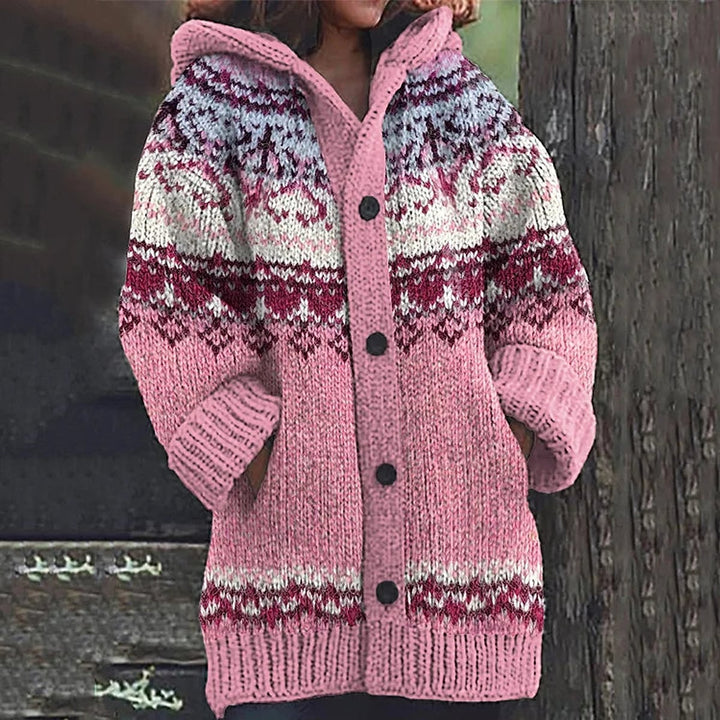 Women's Snowflake Knit Cardigan in Pink, front view