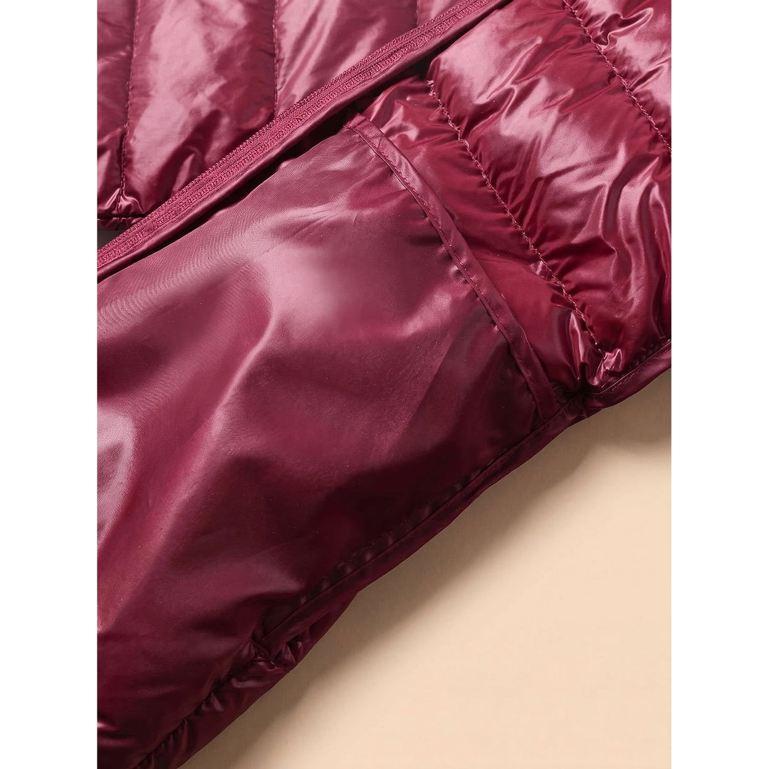 Women's Long Hooded Puffer Jacket, detail view