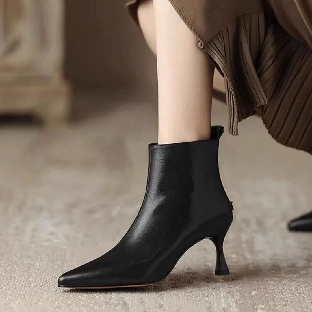 Women’s Kitten Heel Ankle Boots in Black, front view