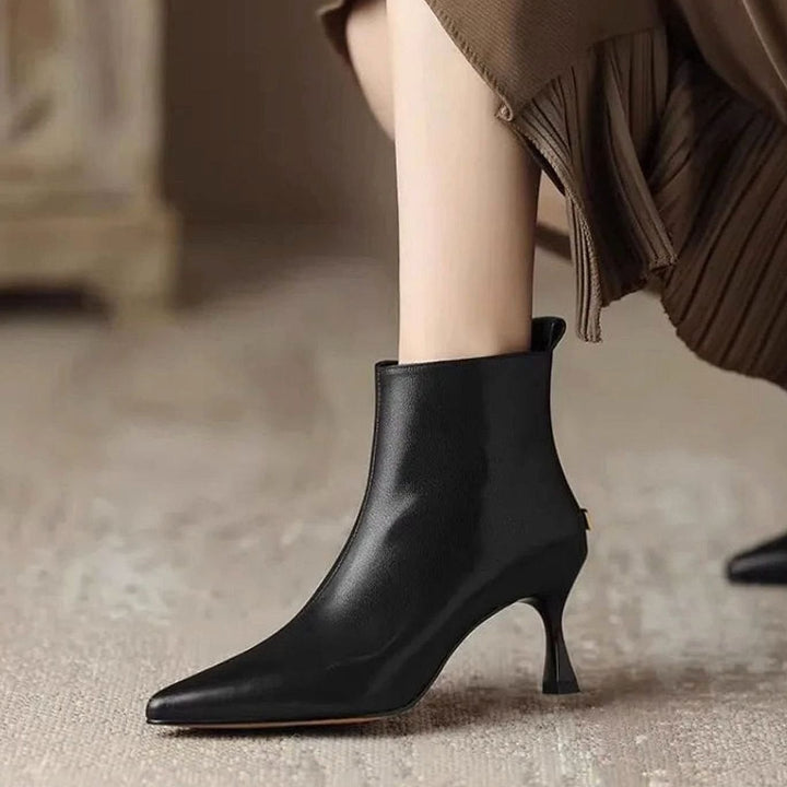 Women’s Kitten Heel Ankle Boots in Black, front view