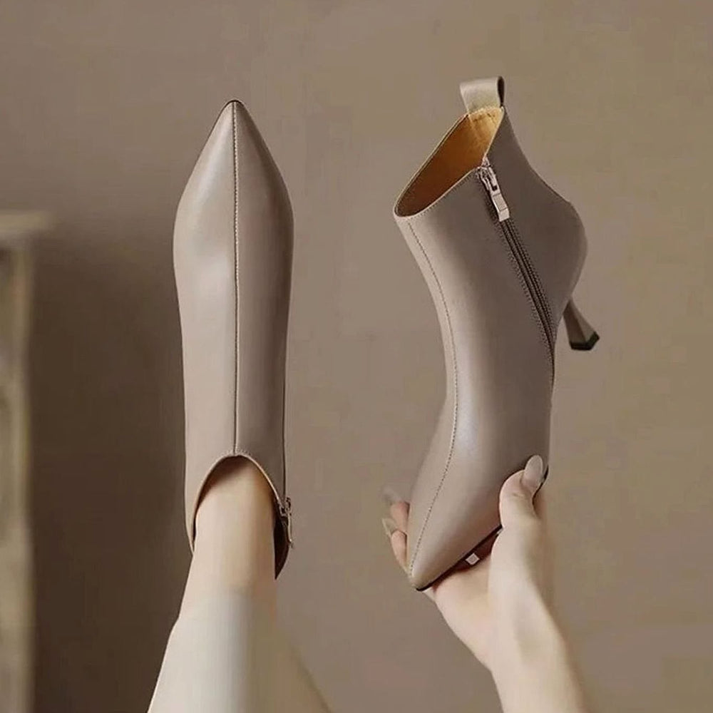 Women’s Kitten Heel Ankle Boots in Khaki, back view
