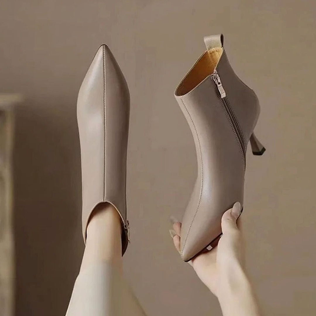 Women’s Kitten Heel Ankle Boots in Khaki, back view
