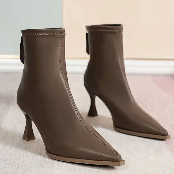 Women’s Kitten Heel Ankle Boots in Brown, front view