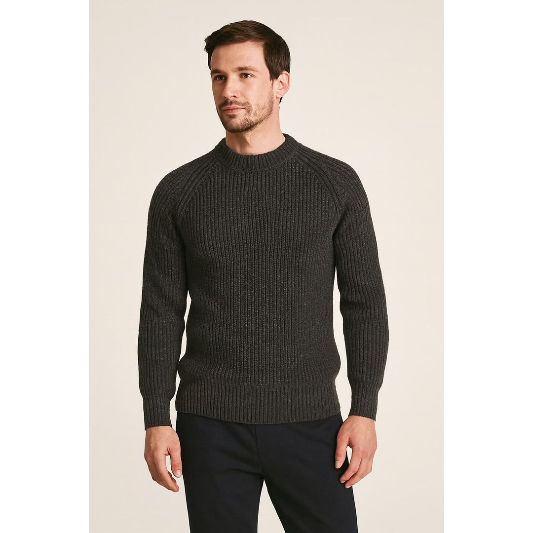 Men's Crew Neck Sweater in Dark Gray, front view