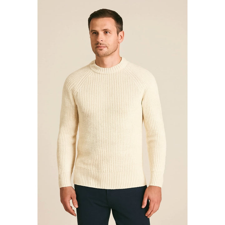Men's Crew Neck Sweater in Beige, front view