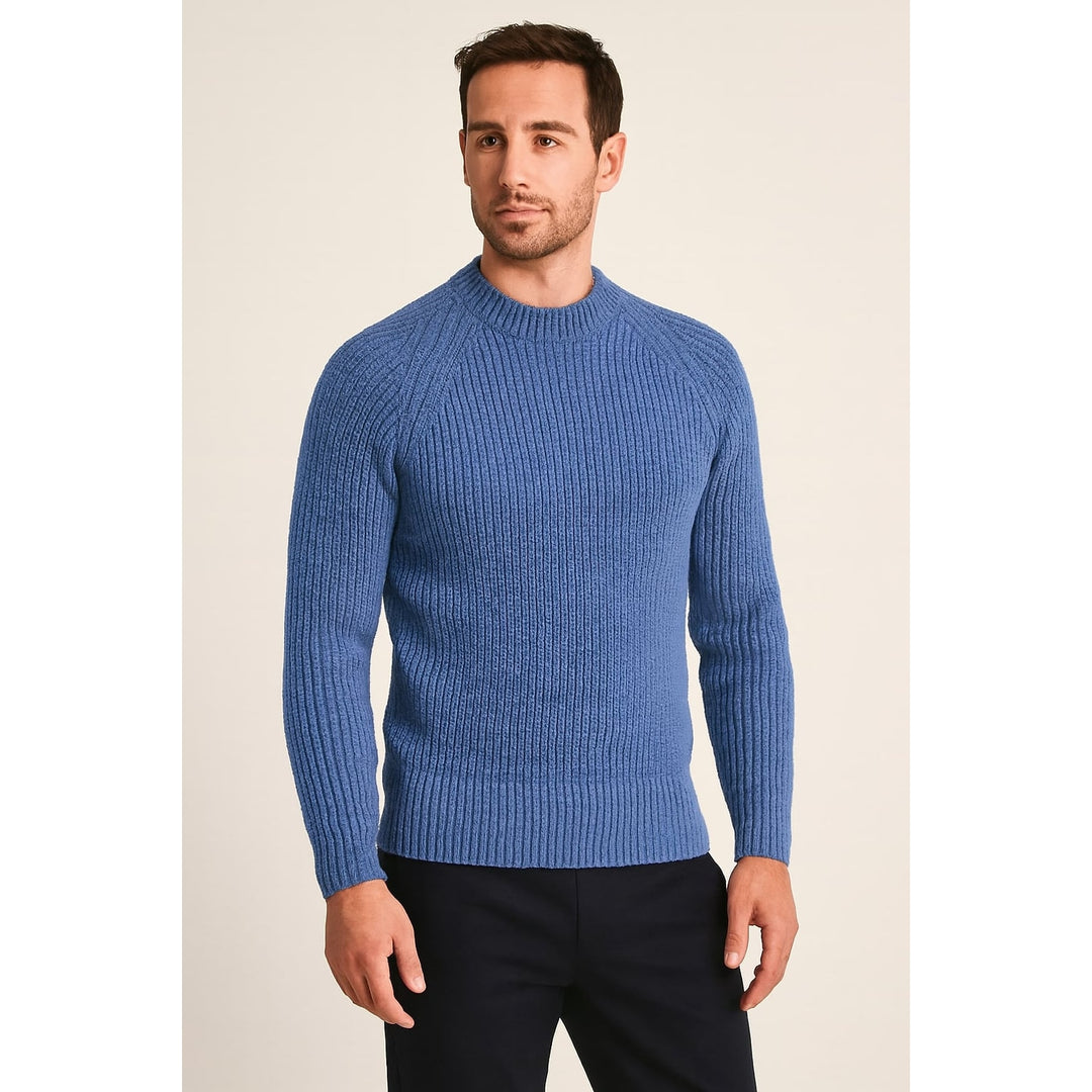 Men's Crew Neck Sweater in Blue, front view