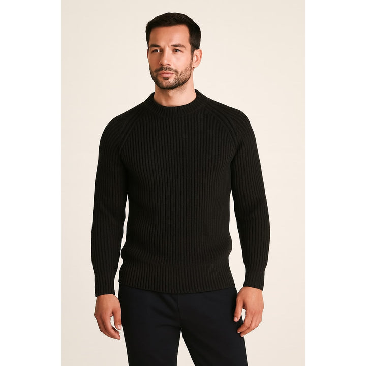Men's Crew Neck Sweater in Black, front view