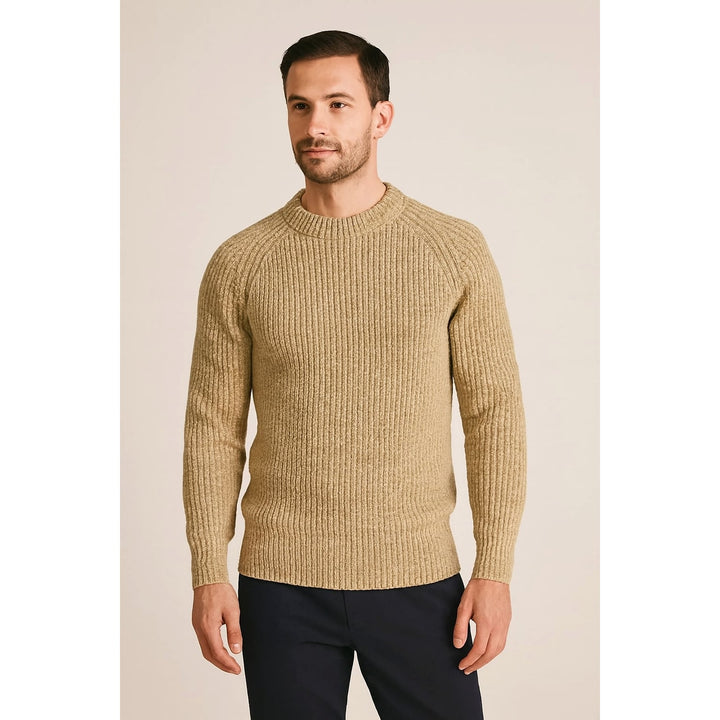 Men's Crew Neck Sweater in Khaki, front view