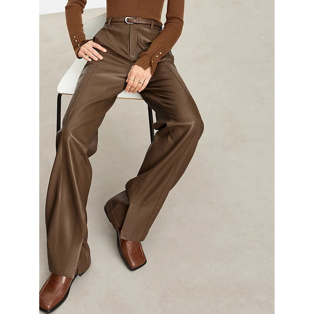 Women's Faux Leather Straight Leg Pants, front view 2