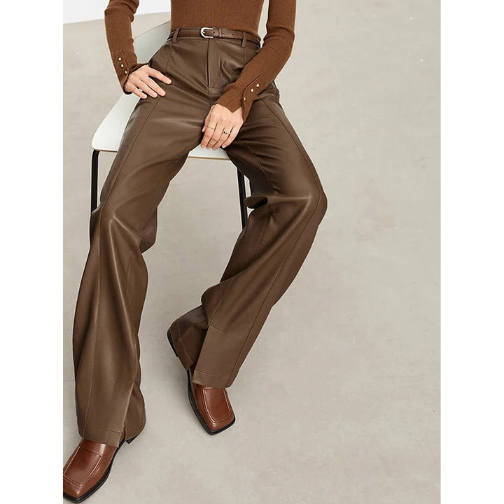 Women's Faux Leather Straight Leg Pants, front view 2