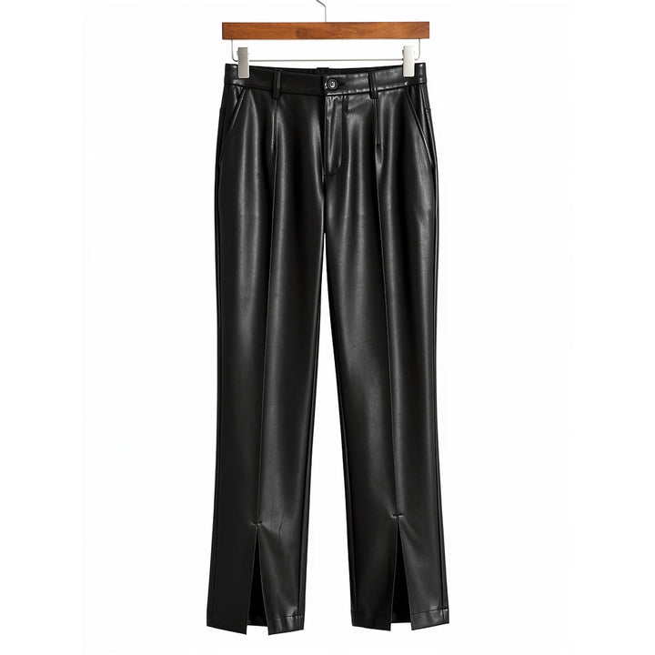 Women's Faux Leather Straight Leg Pants in Black, front view