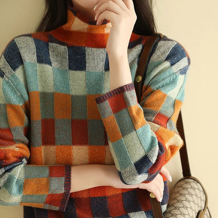 Women's Plaid Crew Neck Sweater, front view