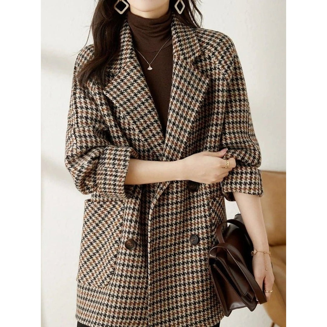 Women's Houndstooth Coat in Brown, front view