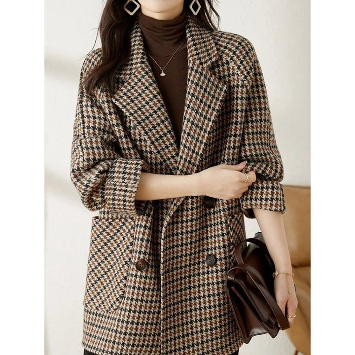Women's Houndstooth Coat in Brown, front view