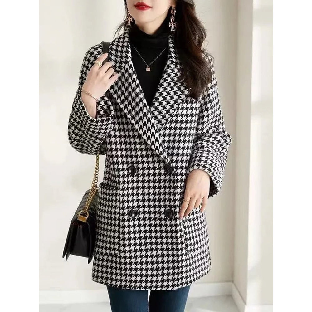 Women's Houndstooth Coat in Black, front view