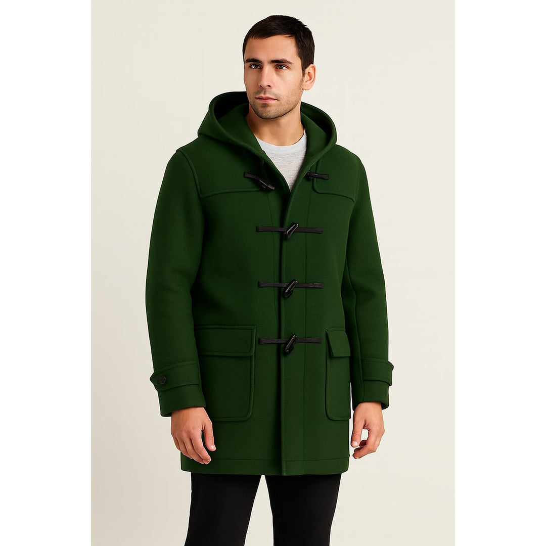 Men's Duffle Coat in Green, front view