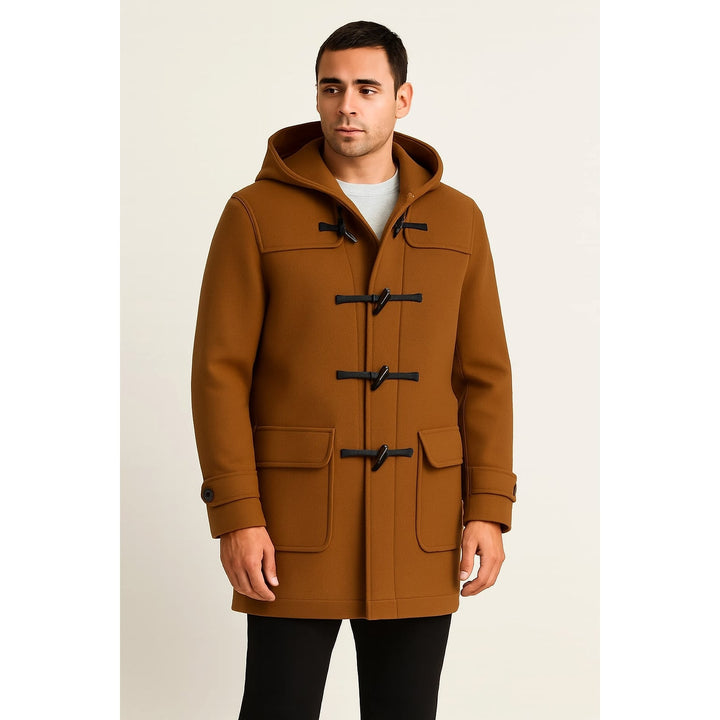 Men's Duffle Coat in Brown, front view