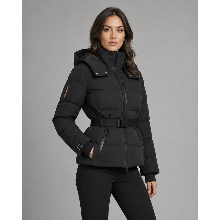 Women's Black Puffer Jacket, front view 2