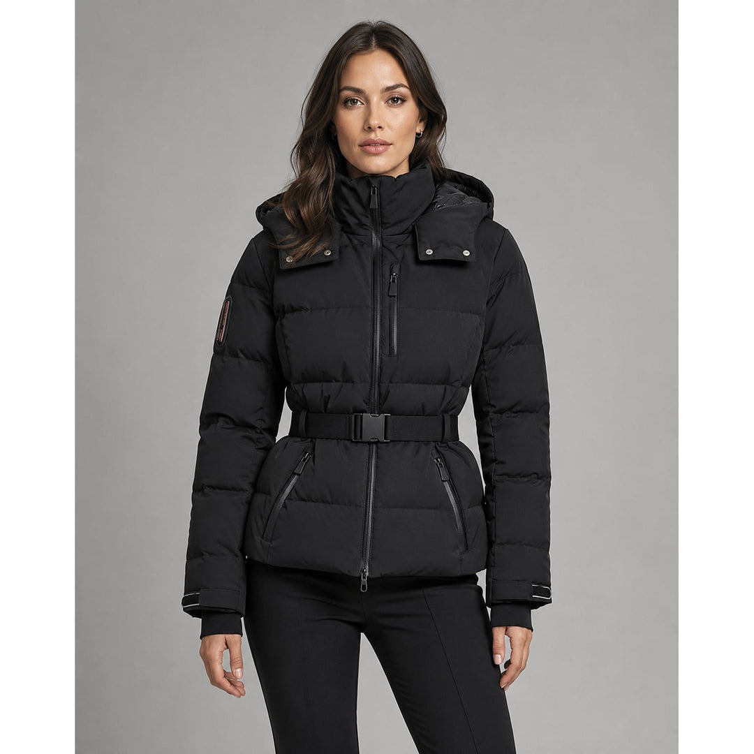 Women's Black Puffer Jacket, front view 4
