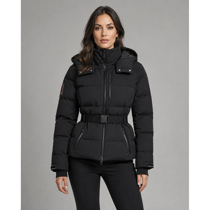 Women's Black Puffer Jacket, front view 4