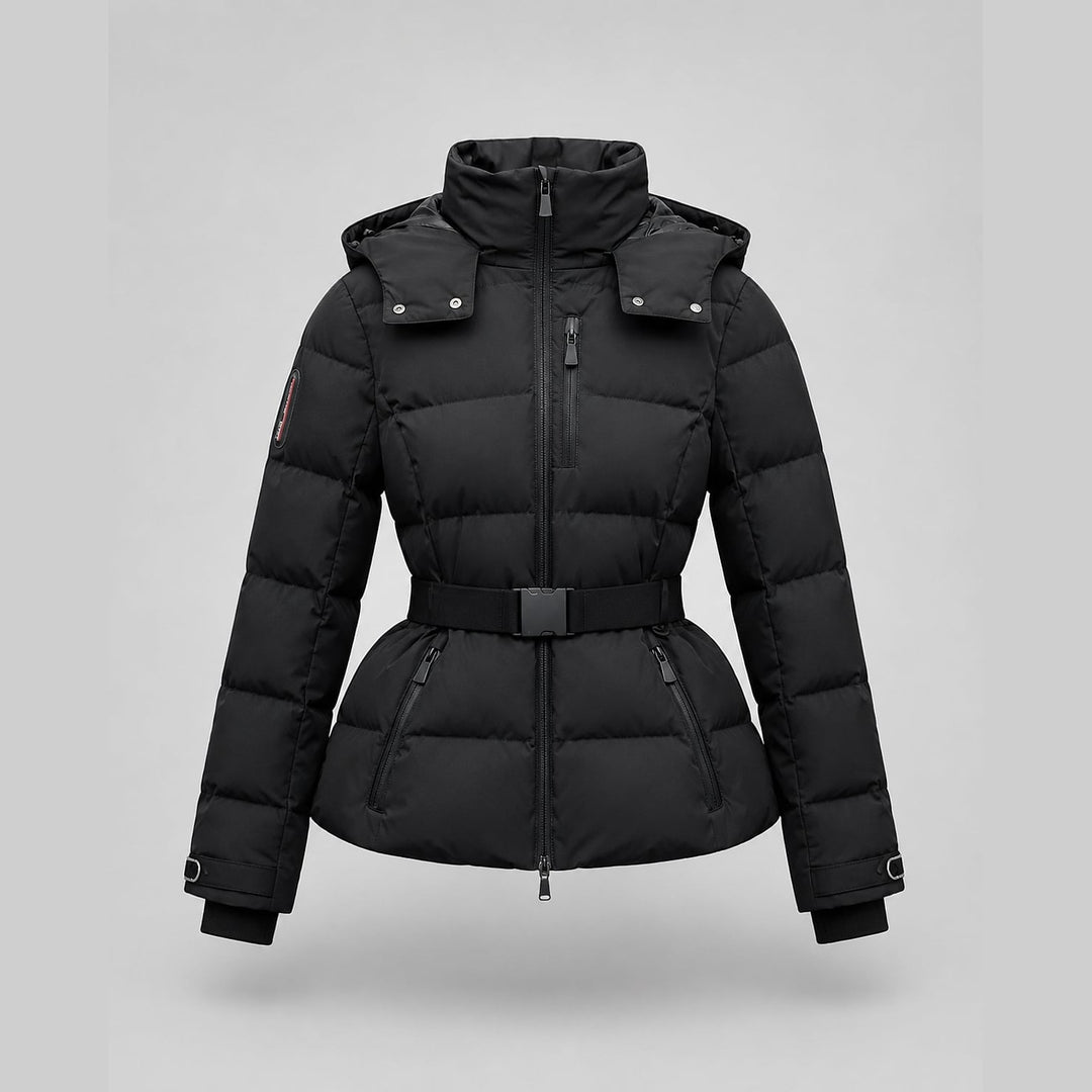 Women's Black Puffer Jacket, front view 5
