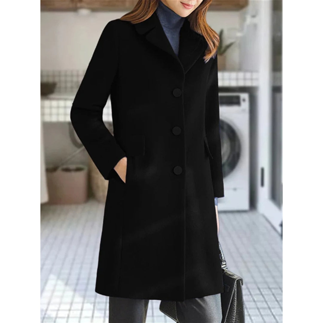 Women's Notch Lapel Coat in Black, front view