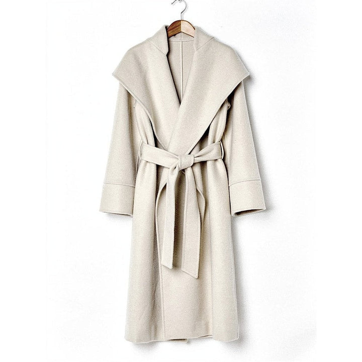 Women's Belted Wrap Coat in Beige, front view