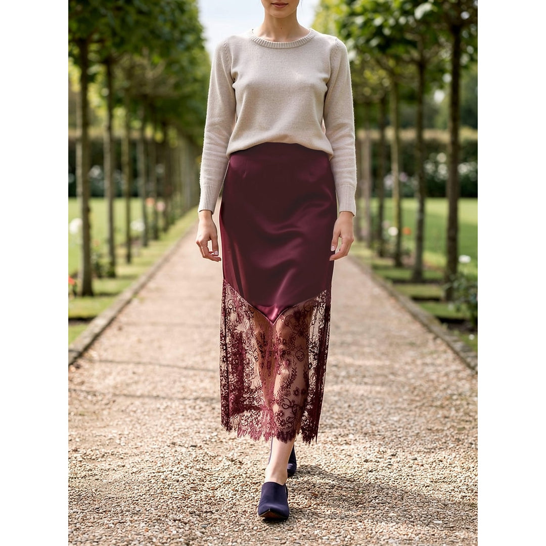 Women's Lace Maxi Skirt in Purple, front view