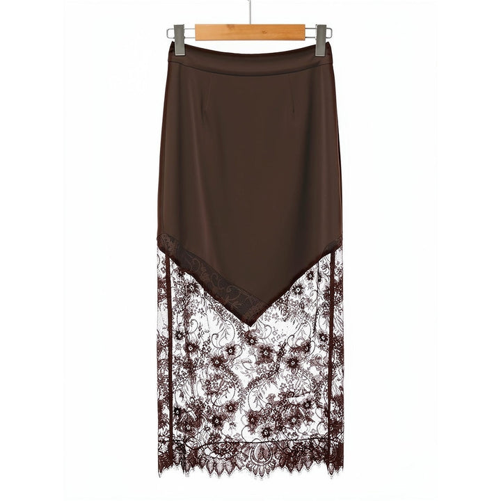 Women's Lace Maxi Skirt in Brown, front view