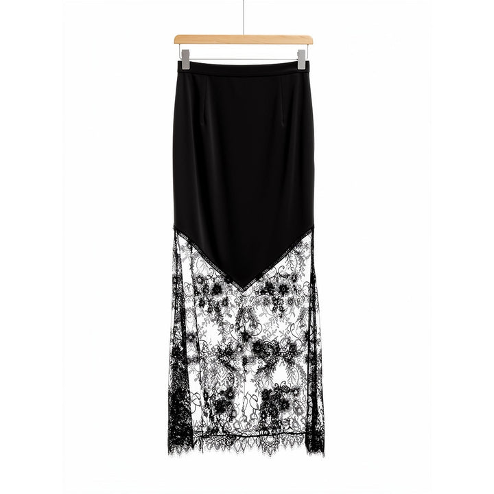 Women's Lace Maxi Skirt in Black, front view
