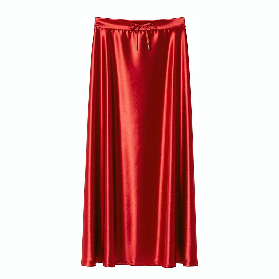 Women's Satin Maxi Skirt in Red, front view