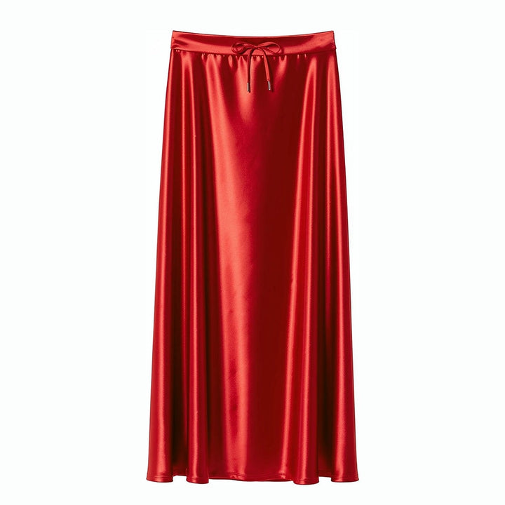 Women's Satin Maxi Skirt in Red, front view