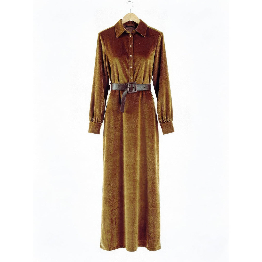 Women's Faux Suede Shirt Dress, front view