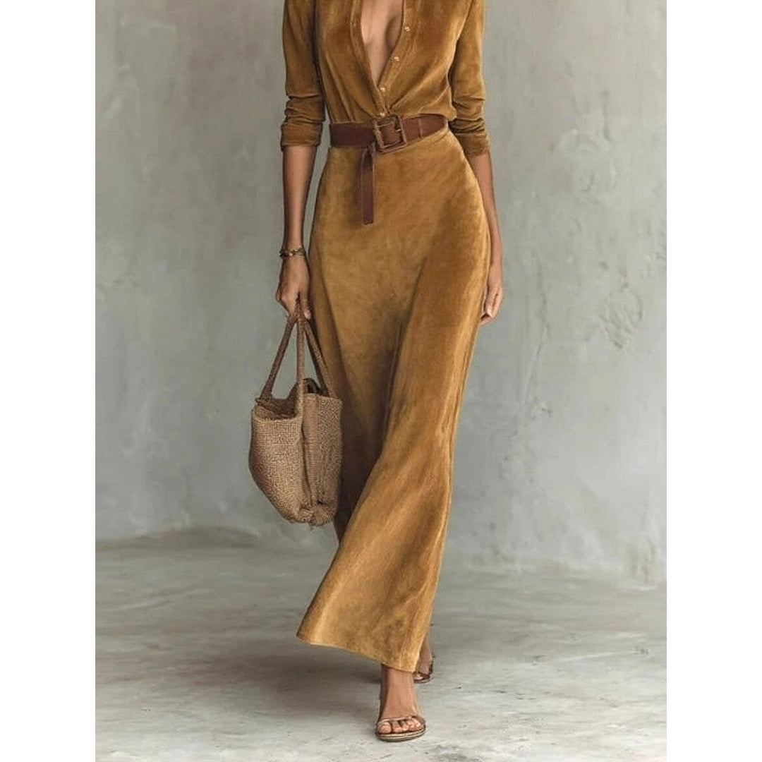 Women's Faux Suede Shirt Dress, front view 2