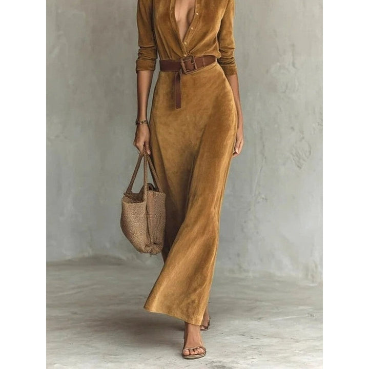 Women's Faux Suede Shirt Dress, front view 2