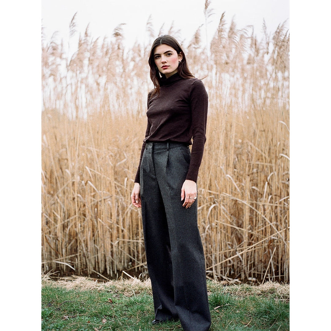 Women's Wool Turtleneck Top in Brown, front view