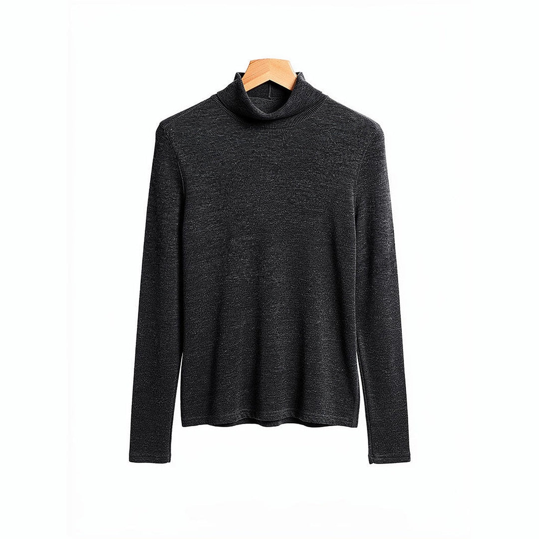 Women's Wool Turtleneck Top in Dark Gray, front view
