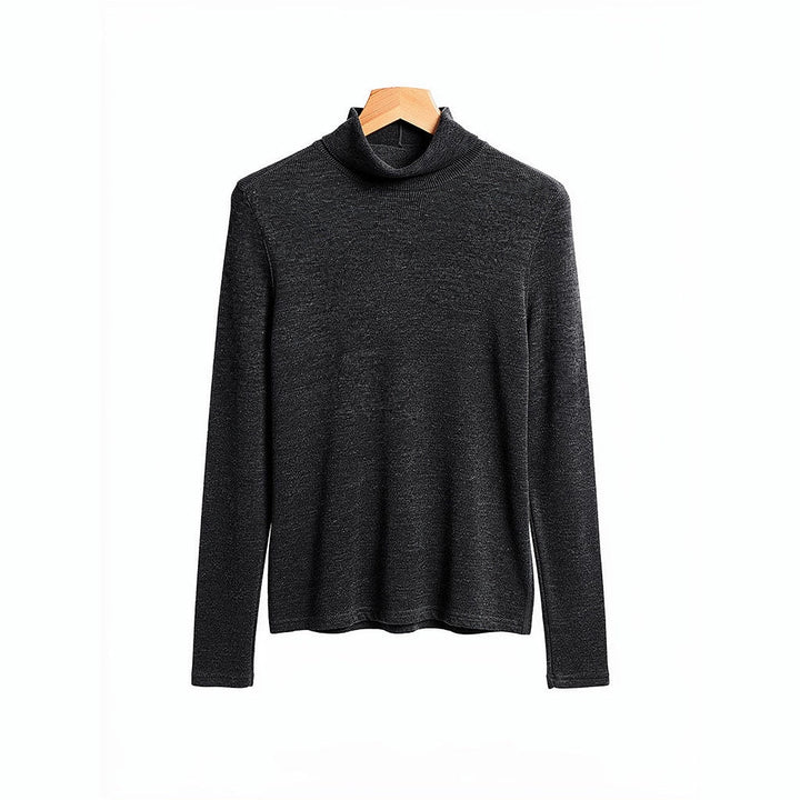 Women's Wool Turtleneck Top in Dark Gray, front view