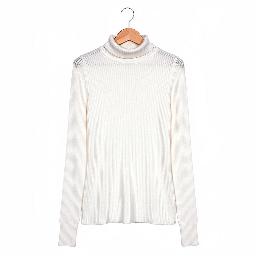 Women's Wool Turtleneck Top in Off White, front view