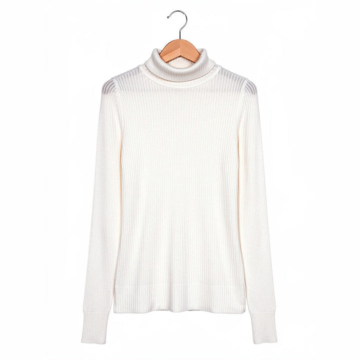 Women's Wool Turtleneck Top in Off White, front view