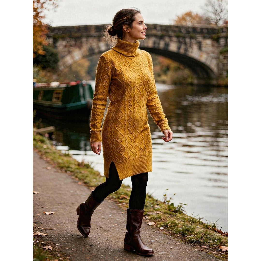 Women's Cable Knit Sweater Dress, front view 2