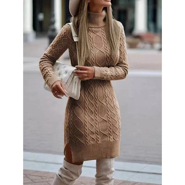 Women's Cable Knit Sweater Dress, front view 3