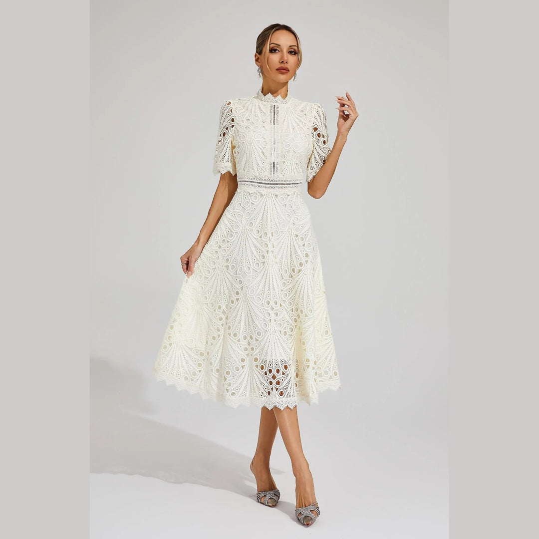 Women's Lace Dress in White, front view