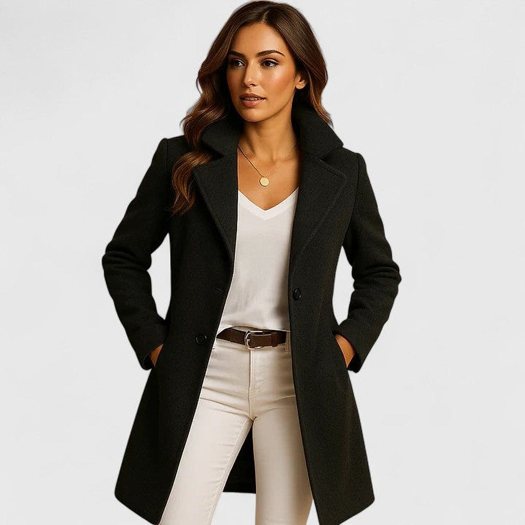 Women's Tailored Coat in Black, front view
