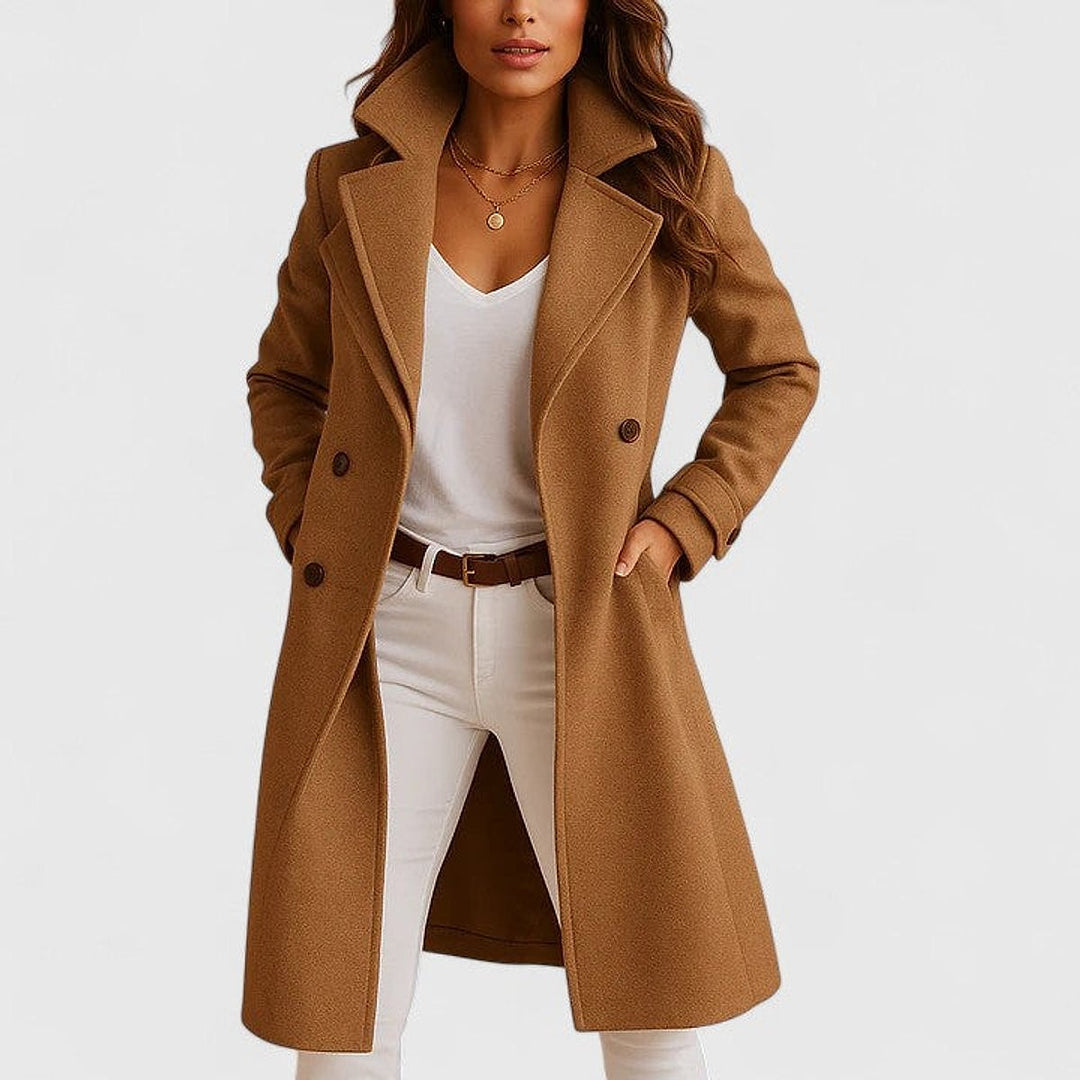 Women's Tailored Coat in Camel, front view
