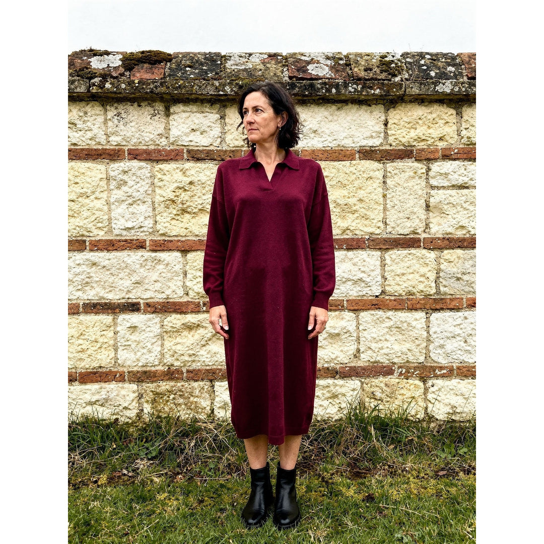 Women's Oversized Sweater Dress in Burgundy, front view