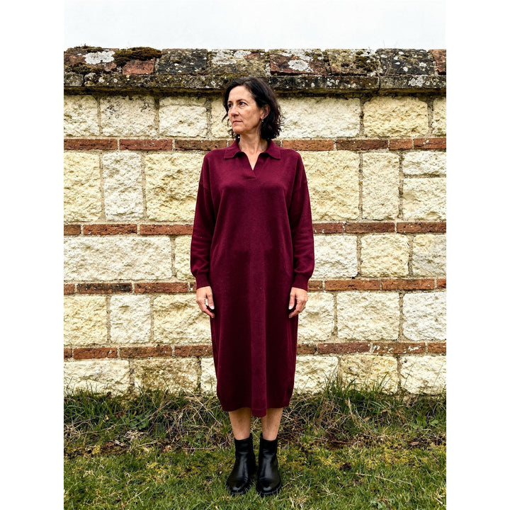 Women's Oversized Sweater Dress in Burgundy, front view