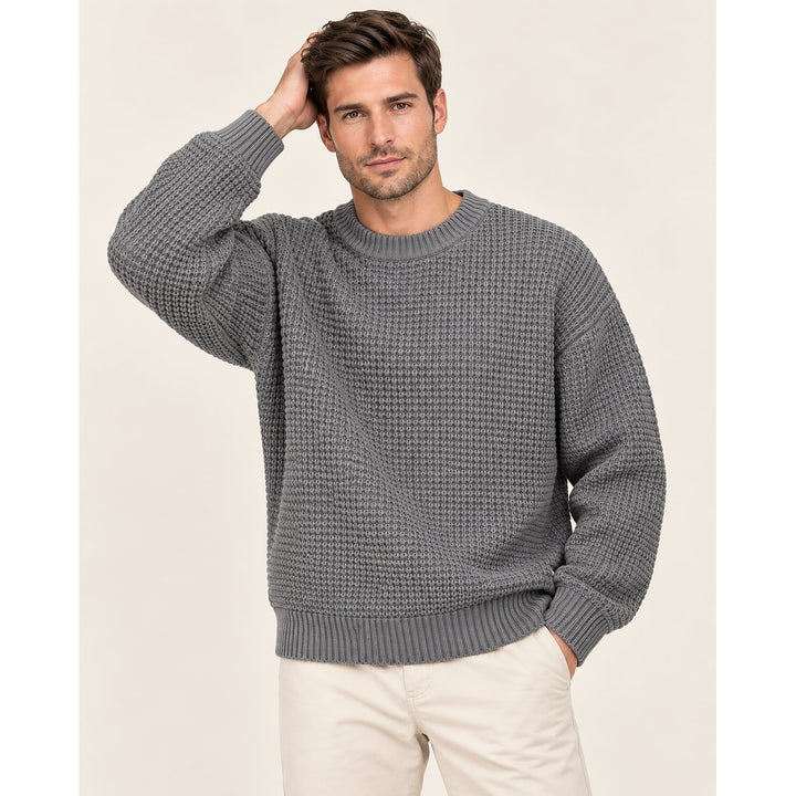 Men's Waffle Knit Sweater in Gray, front view