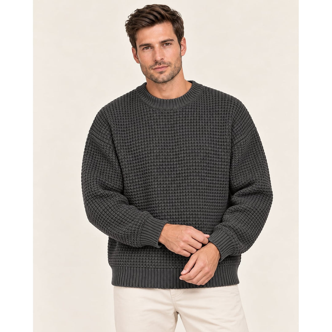 Men's Waffle Knit Sweater in Charcoal, front view