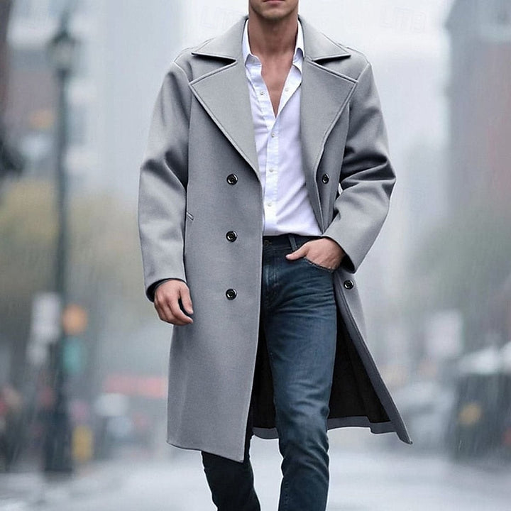 Men's Tailored Long Overcoat in Light Gray, front view